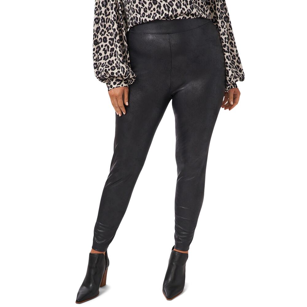 Vince Camuto Pants Black Gray Faux Leather Ponte Leggings Stretch Metallic 3X